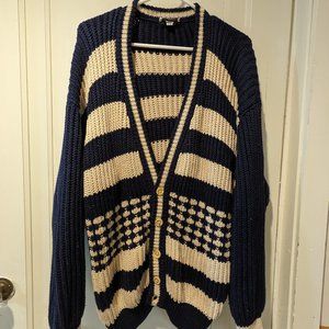 Vintage Kent and Curwen Button Front Cardigan Cotton Blue White Stripe Medium M